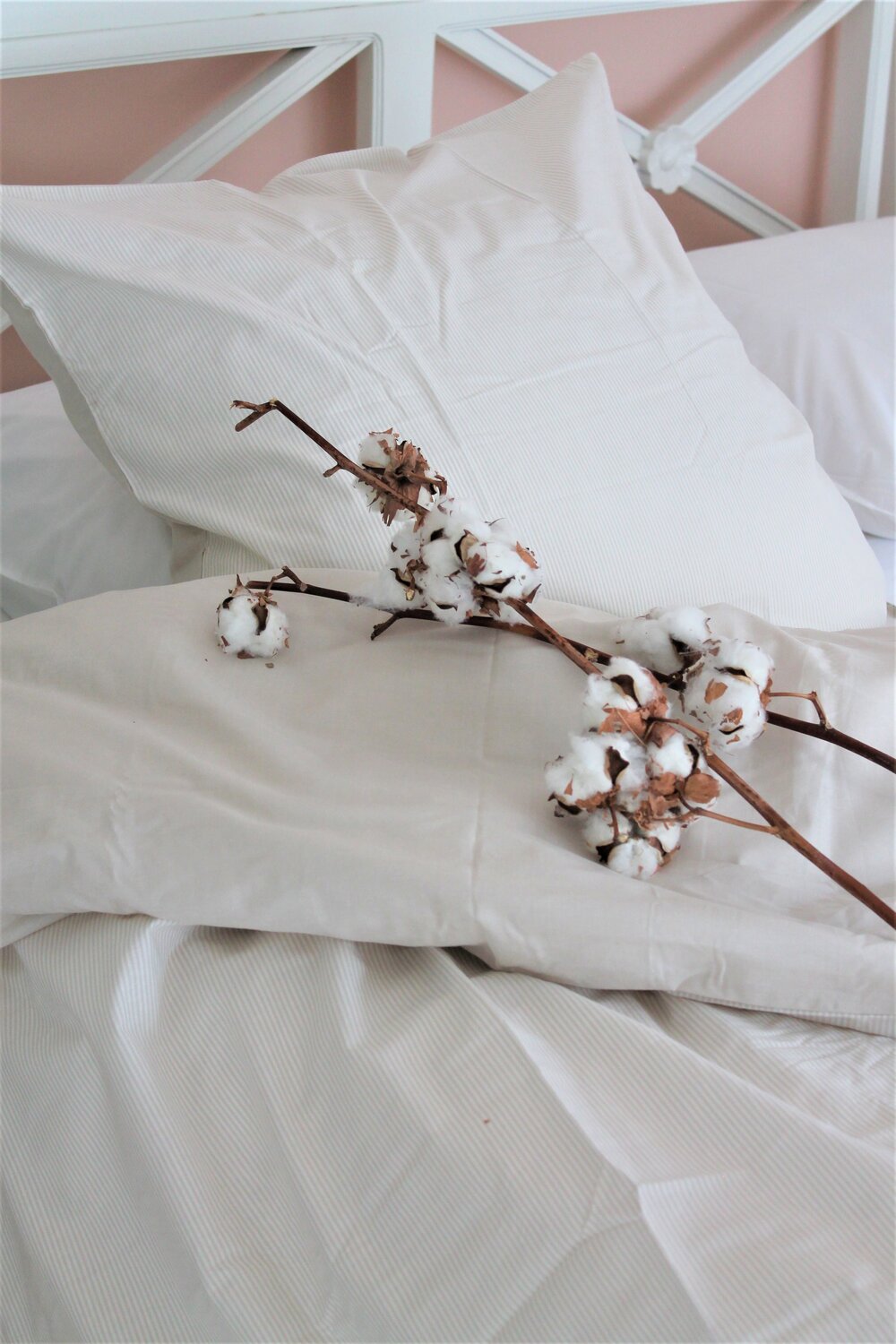 Mini Strib sengetøj - sand/hvid